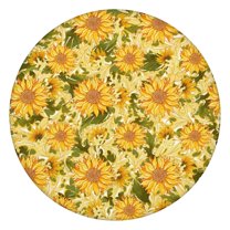Round Fitted Tablecloth with Bold Sunflower Pattern, Elastic Hem, Water-Repellent Polyester, Fits 44-52"