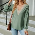 thumbnail image 4 of Women's Lace V Neck Shirts Long Sleeve Dressy Crochet Tshirt Tops Classic Casual Pullover Blouses Solid Hollow Tunics Short Sleeve Athletic Shirt Women Long Sleeve Woman Shirts Plain Loose T Shirts, 4 of 7
