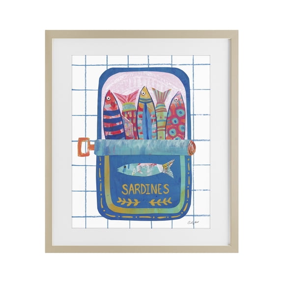 Stupell Industries Tropical Silly Sardines Blue Tin Birch Framed Print Under Glass, 13 x 16, by Courtney Prahl