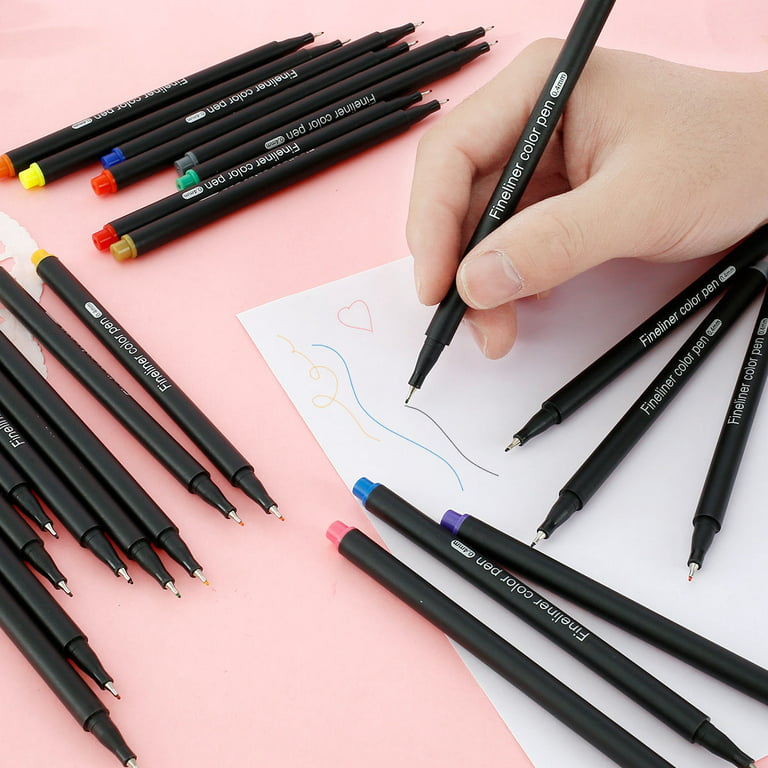 Taotree 24 Fineliner Color Pens Set & 24 Black Pens Fine Point Black  Markers Fine Tip, Fine Line Colored Sketch Writing Drawing Pens for Journal