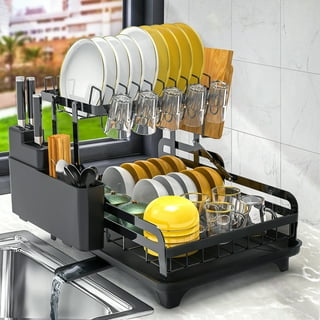 UBesGoo 2-Tier Kitchen Dish Cup Drying Rack Bowl Rack Kitchen Sink Dish  Drainer Set