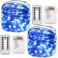 thumbnail image 1 of Juego de 2 guirnaldas de luces navideñas a pilas de 10 metros y 100 LED con control remoto y temporizador. Luces de luciérnaga con 8 modos de brillo para decoración de jardín, fiestas e interiores., 1 of 5