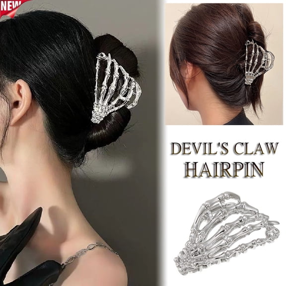 Qocolcyl Skeleton Hand Claw Hair Clip for Women, Gothic Devil Bone Metal Jaw Barrette, Non Slip Halloween Dark Style Hair Accessory for Party Cosplay Daily Updo Hairstyle
