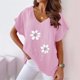 thumbnail image 1 of ICHUANYI Clearance Women V-neck Print T- Fashion Comfortable Female Blouses Tops(Pink, S) ICHUANYI WER2023080800754, 1 of 5