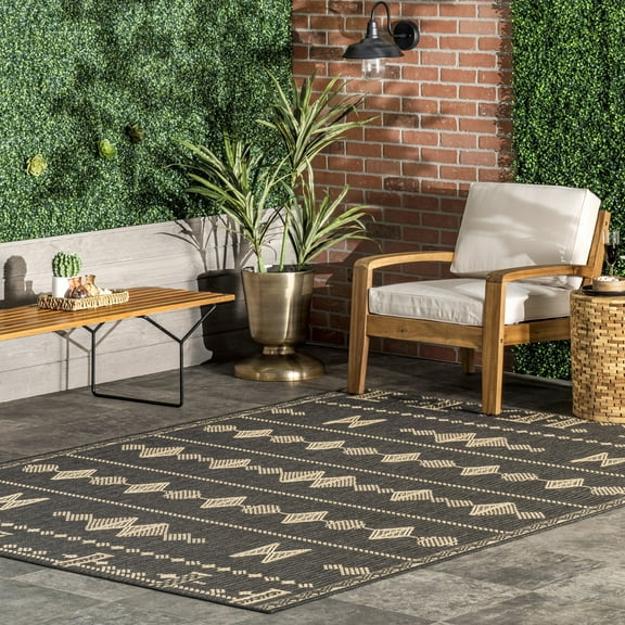 nuLOOM Alexandra Aztec Indoor/Outdoor Area Rug, 9' 6" x 12', Charcoal