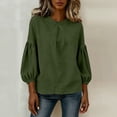thumbnail image 6 of Linen Blouse for Women Crewneck Puff Long Sleeve Casual Loose Fit Pleated Front Solid Soft Lightweight Streetwear Fashion Pullover Top, 6 of 6