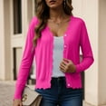 thumbnail image 5 of idosla Women's Long Sleeve V-Neck Button Down Cardigan Knit Shrugs Sweater (Hot Pink, XL), 5 of 8