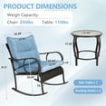 thumbnail image 3 of 3 Piece Patio Rocking Bistro Set, PE Rattan Rocking Chairs Set of 2 and 1 DPC Top Side Table, Outdoor Furniture Conversation Set with Cushion for Patio, Lawn, Garden, Cafe, Pub - Blue, 3 of 8
