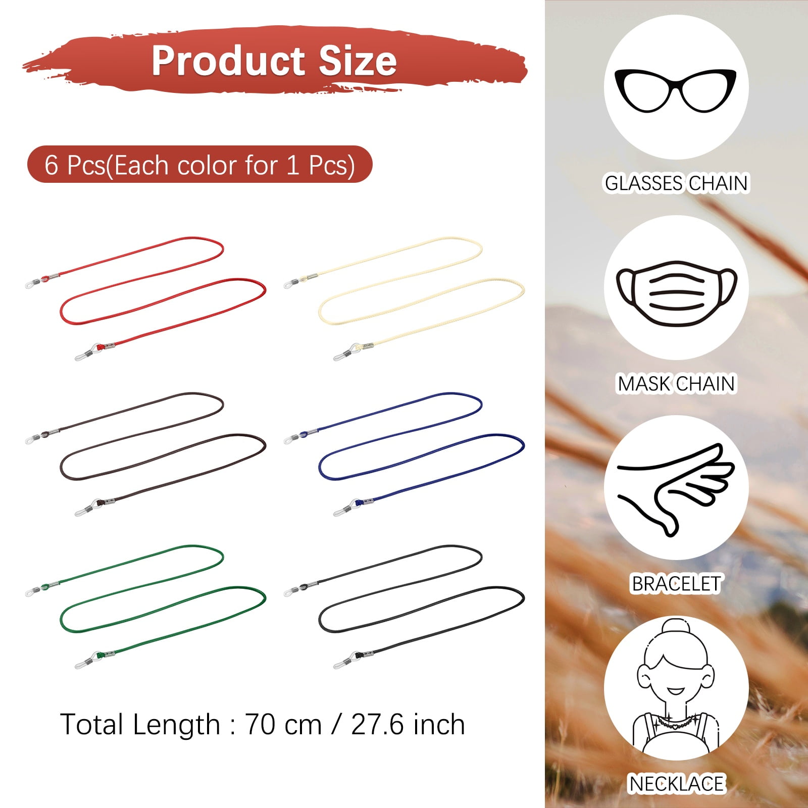 Lot De 6 Chaînes Porte-lunettes Multicolores Réglables - Tour De Cou