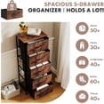 thumbnail image 6 of Nightstand with 5 Drawers, Vertical Storage Tower with Sturdy Steel Frame and Wood Top, Removable Fabric Bin Organizer for Bedroom Closet Entryway Dorm, Brown, 6 of 7