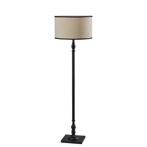 Adesso Zeek 58.75" 3-Way Black Wood Floor Lamp with Cream & Black Textured Drum Shade