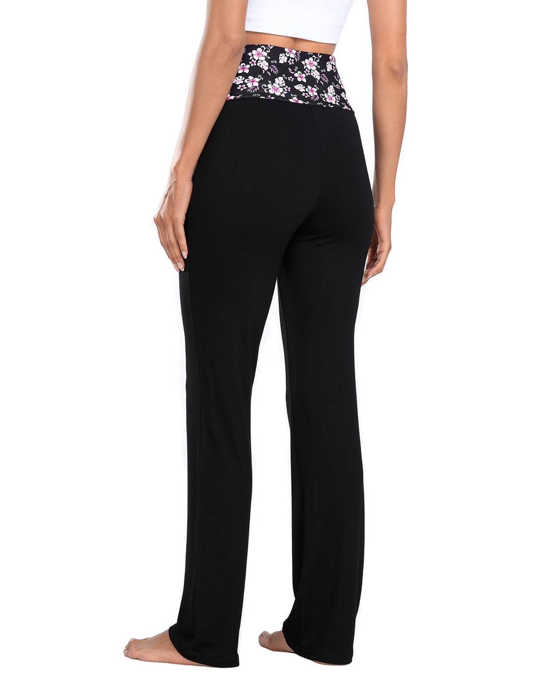 【HI FI FNK】Roas Jacquard Banding Pants HDE Women's Color Block Fold Over Waist Yoga Pants Flare Leg