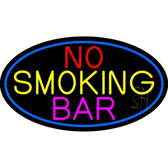 No Smoking Bar Oval With Blue Border LED Neon Sign 13 x 24 - inches, Clear Edge Cut Acrylic Backing, with Dimmer - Bright and Premium built indoor LED Neon Sign for Bar decor.