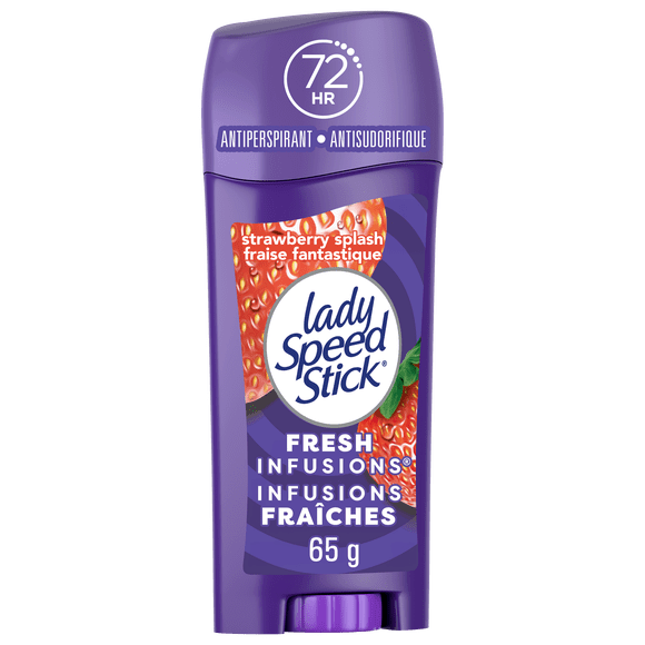 Lady Speed Stick Fresh Infusions Antiperspirant Deodorant for Women, 72 HR Sweat & Odor Protection, Invisible Dry, Strawberry Splash Scent, 65 g Stick
