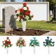 thumbnail image 7 of SLYNSHome Artificial Cemetery Rose Bouquet With Vase, Grave Flowers, Red White Memorial Floral Arrangement For Outdoor Cemetery Decoration, 7 of 7