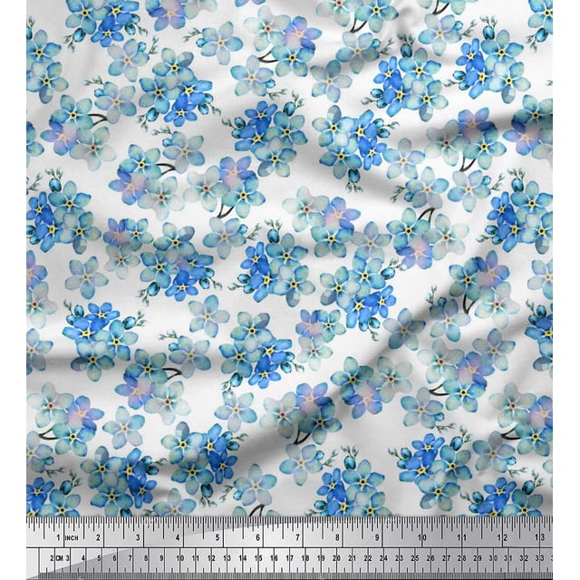 Soimoi polyester Crepe Fabric Scorpion Grasses Floral Print Sewing Fabric Yard 52 Inch Wide
