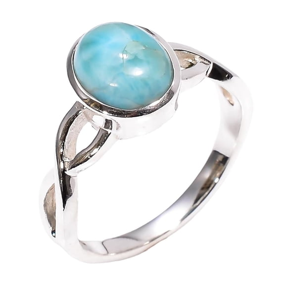 Larimar Ring 925 Sterling Silver Wedding Engagement Boho Rings Gift Jewelry