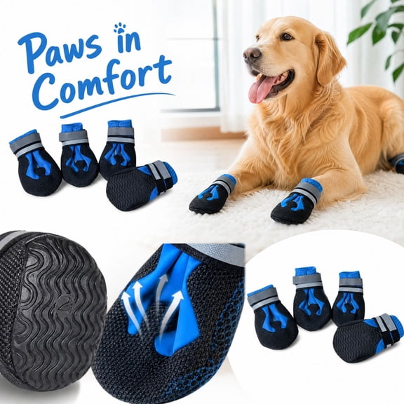 Dog Boots Breathable Non Slip Paw Protectors with Reflective Straps for Outdoor Walking Rain Snow Hot 4 Piece Set for Medium Large Dogs