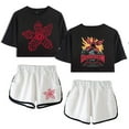 thumbnail image 6 of Eddie Munson The Demogorgon tshirt sets for women midriff-baring fitted crop sets gym sets streetwear short pants, 6 of 9