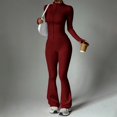 thumbnail image 3 of WULMLEO Fall Casual Tracksuit for Women Full Zip Long Sleeve Top And High Waist Bell Bottom Pants 2 Piece Yoga Activewear Set Wine S, 3 of 9
