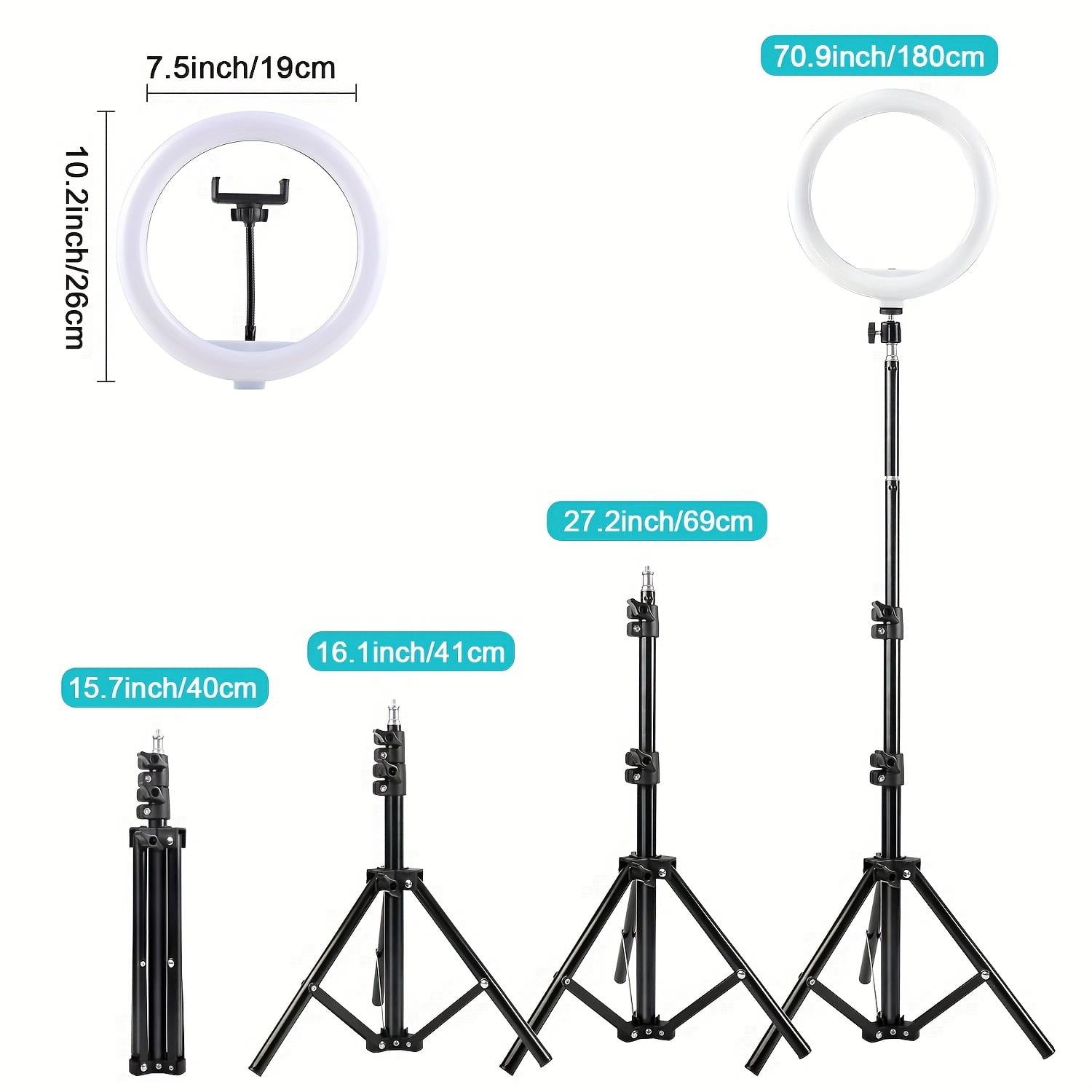 10-inch Ring Light Tripod (63 inches) with Phone Mount — 3 color modes, USB-powered, compatible with iPhone and Android phones, perfect for YouTube, makeup, and TikTok