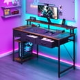 thumbnail image 1 of Greenstell 39" Computer Desk with Built-in Outlets & LED, 3-Drawer Office Desk with Monitor Stand, Rustic Brown, 1 of 9
