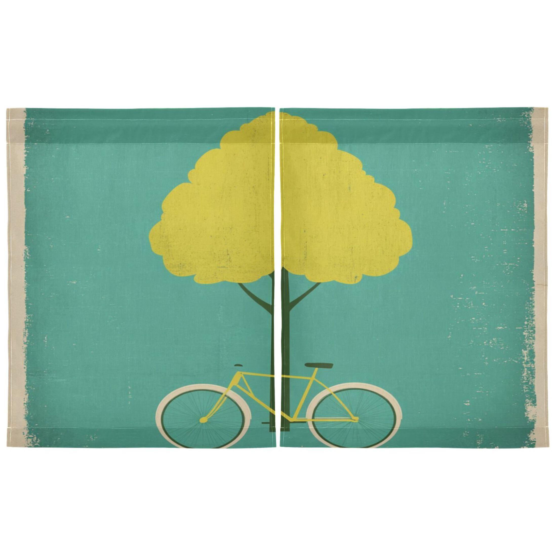 Tree and Bike 27"x36" Linen Look Cafe Curtain Set with Privacy and UV Protection