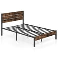 thumbnail image 2 of Costway Full Bed Frame with Tall Industrial Headboard Heavy-Duty Metal Slats Support Brown, 2 of 10