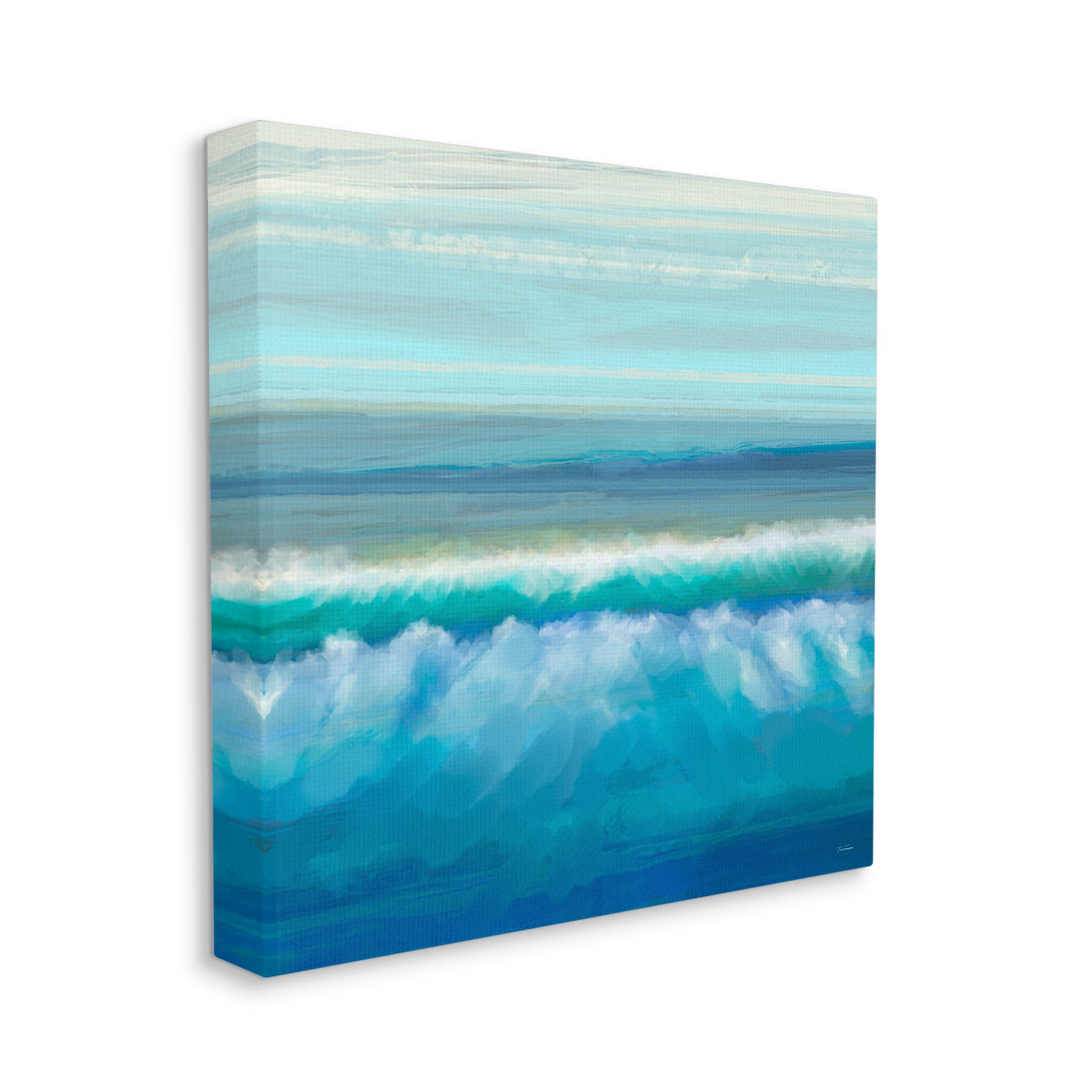 Brushed Sea Waves Crashing Coastal Painting Gallery Wrapped Canvas Print Wall Art