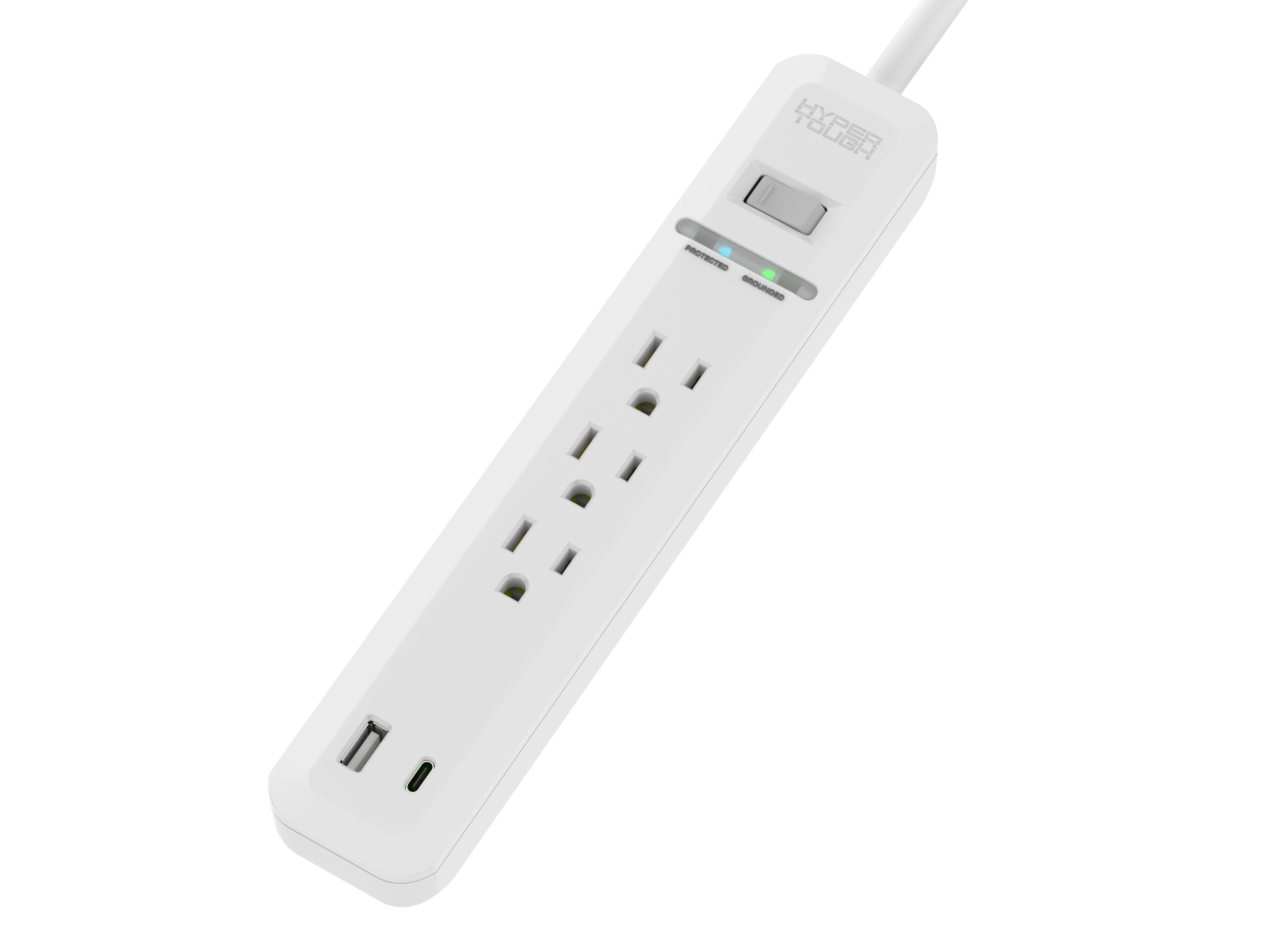 Hyper Tough Surge Protector Power Strip with USB Ports, 3 Outlets, 6ft White Cord