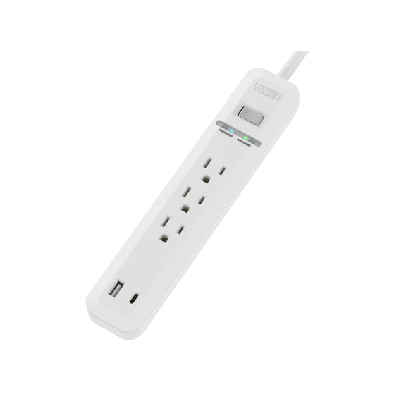 Hyper Tough Surge Protector Power Strip with USB Ports, 3 Outlets, 6ft White Cord
