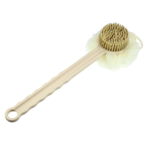 Depurador de espalda, cepillo de baño, cepillo de baño de mango largo de doble cara para ducha de baño, 15.35x4.72x4.13, beige