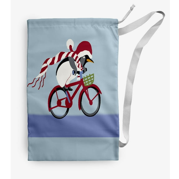 Simply Daisy Canvas Pedaling Penguin Animal 18 x 29 in Blue Laundry Bag