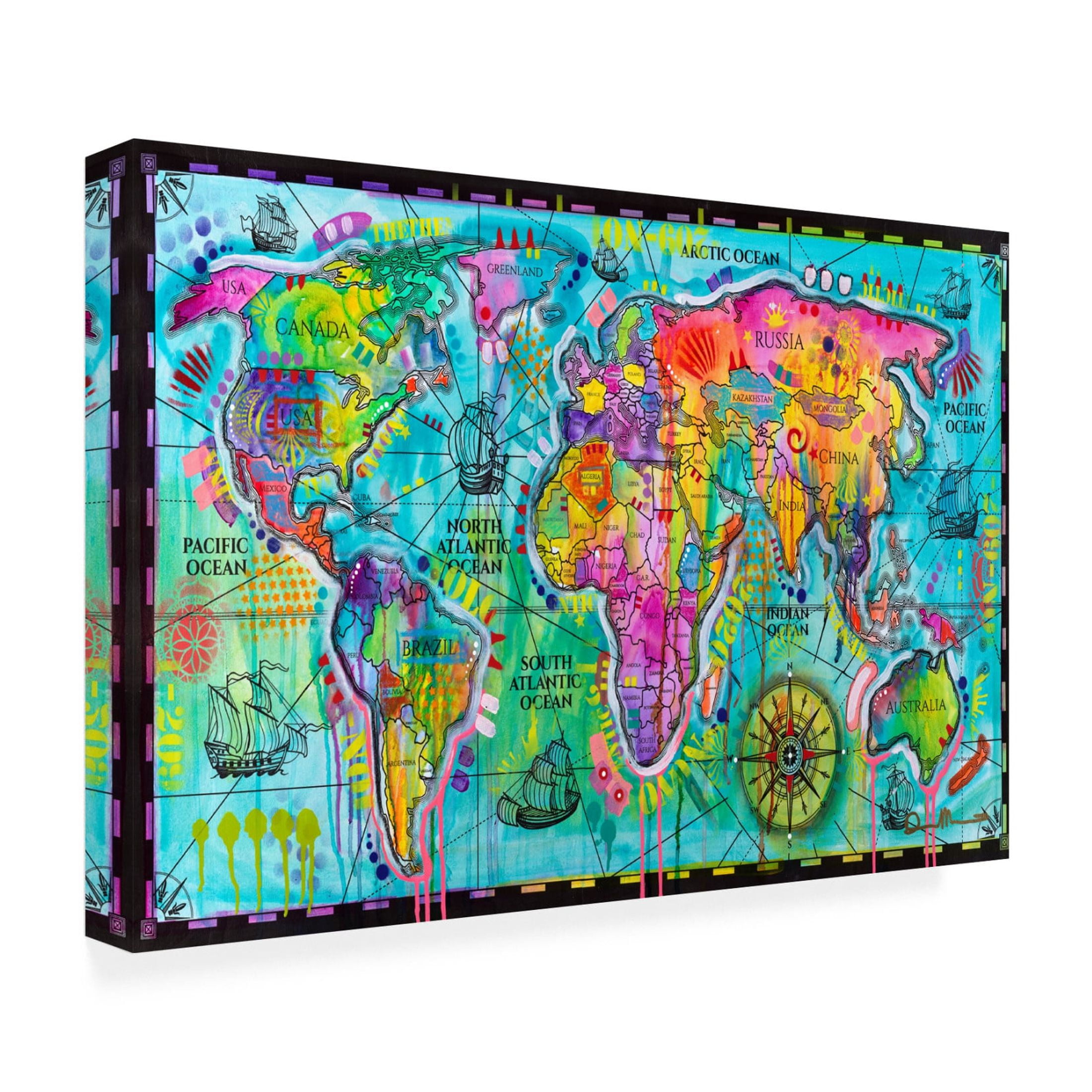 Canvas Wall Art - Dean Russo 'World Map' Wall Art for Living Room, Bedroom, or Office Décor by Trademark Fine Art - 19 x 12 Inches
