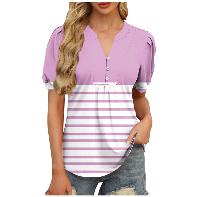 Liquidation! Hauts Grande Taille pour Femmes, Blouse à Manches Courtes d'Été pour Femmes, Blouse Décontractée à Imprimé Col en V Manches Courtes Décontractée pour Femmes