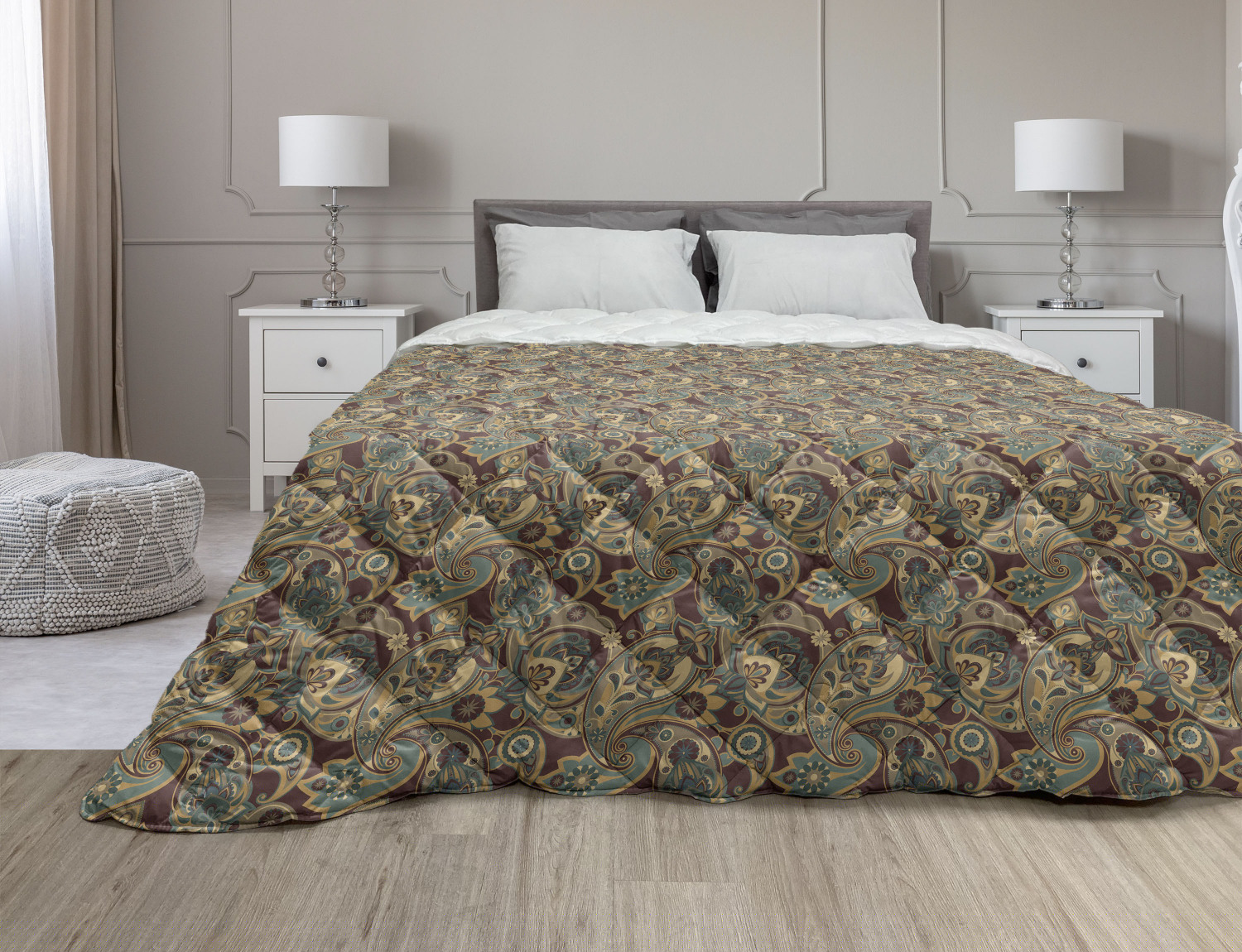 thumbnail image 1 of Paisley Down Alternative Comforter, Vintage Inspired Multicolored Leaf Flower Motif in Earth Tones Print, Microfiber Quilt for All Season, 5 Sizes, Multicolor, by Ambesonne, 1 of 3