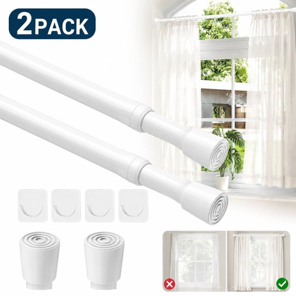 Genreen 2-Pack Spring Tension Curtain Rods, Adjustable 26 to 39 Inch, No Drilling Expandable Carbon Steel Pole for Windows, Doorways, and Closets, White