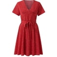 thumbnail image 2 of Qucoqpe - Vestidos de verano para mujer, vestido rojo fluido, sexy, con escote en V, estampado floral de lunares blancos, para invitadas de boda, vestido midi de talla grande, vestido de fiesta, 2 of 7