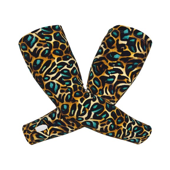 Picia Teal Leopard Arm Sleeves for Men and Women - Tattoo Cover Up UPF 50 Cooling Sports Sleeve for Basketball Golf Football-One Size