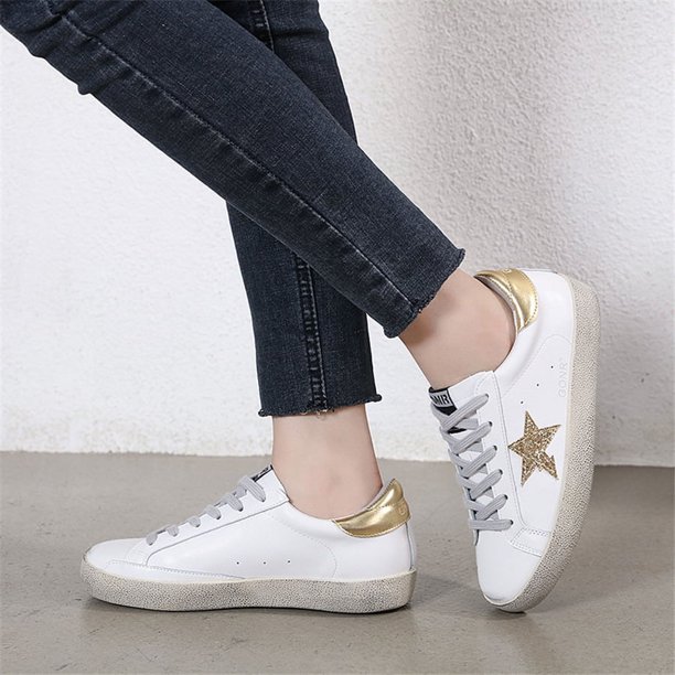 Zapatos viejos pequeños y sucios de cuero de dos capas para ganado, zapatos de skate blancos pequeños para estudiantes, estrellas fugaces de la calle de varios viajes de Harajuku, talla