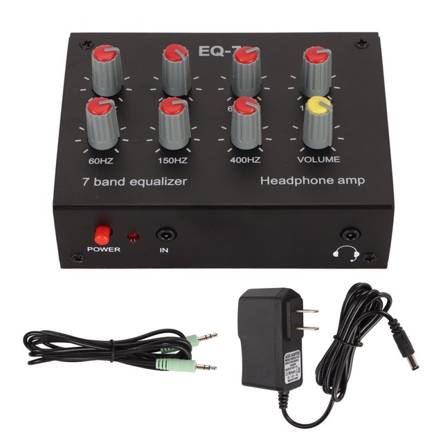 Ecualizador de 7 bandas Entrada RCA Salida Volumen ajustable 2 canales Ecualizador de automóvil Amplificador de auriculares para automóvil 100‑240 V