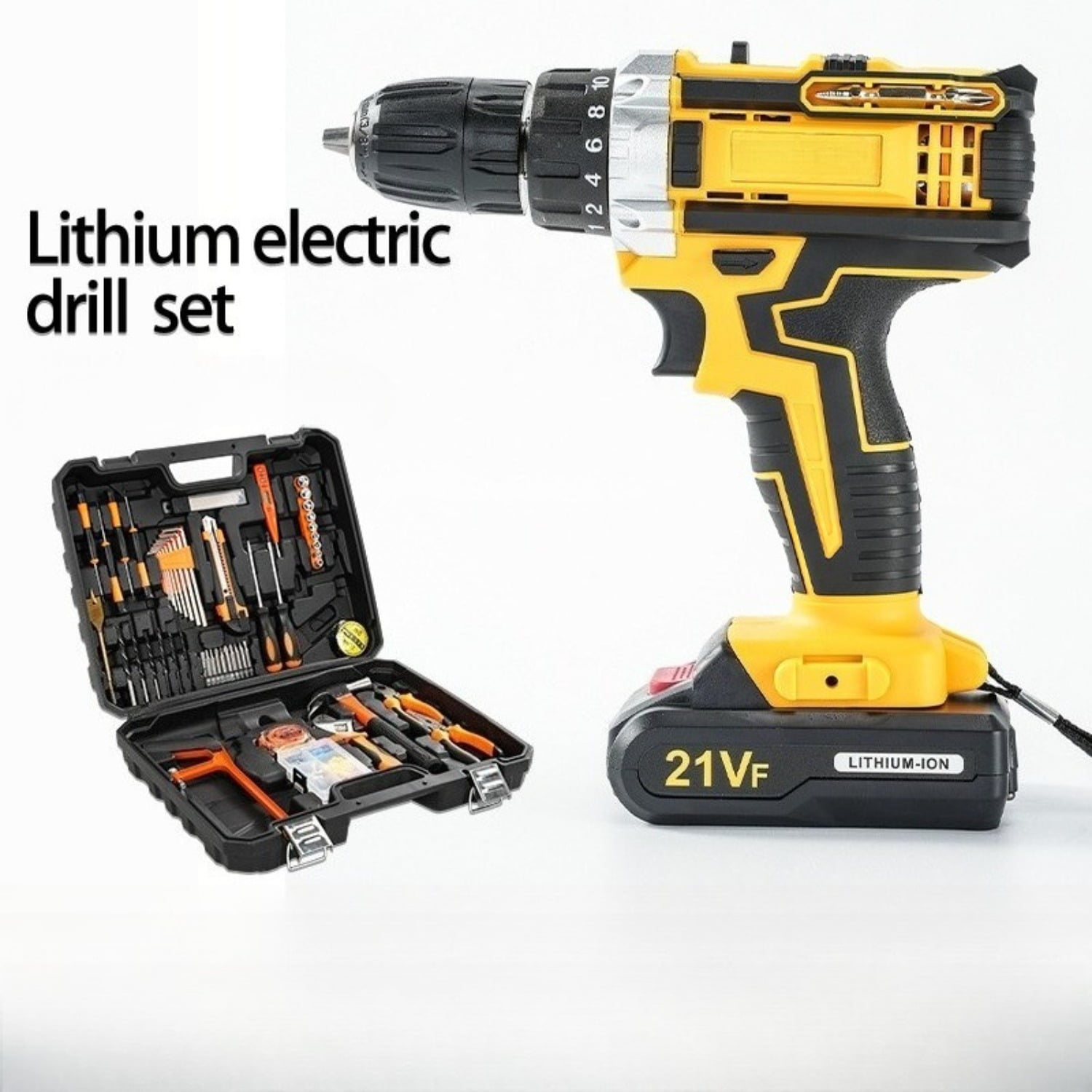 Cordless Drill&Impact Driver Combo-21V Lithium-Ion Rechargeable Multi-Function Hammer Drill with Electric Screwdriver, Pistol Grip Design for Home DIY Projects
