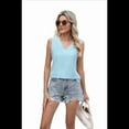 thumbnail image 3 of Camiseta Holgada de Color Liso con Cuello en V para Mujer, Color Azul , Talla L, 3 of 10
