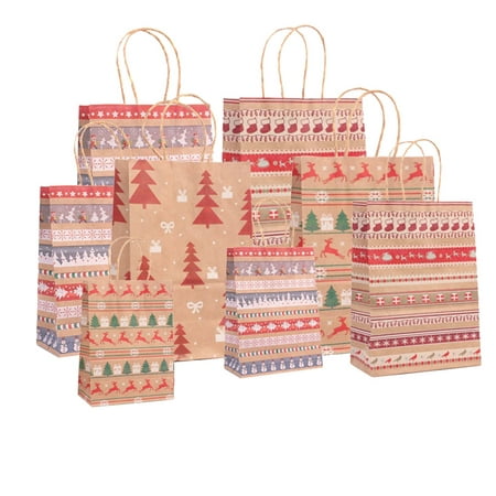 Christmas Gifts Bags 36 Pack Kraft Paper Bags with Handle for Holiday 3 Size(12 L,12 M,12 S)