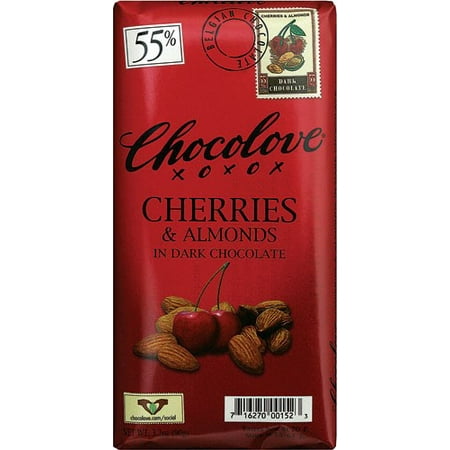 (2 Pack) Chocolove Dark Chocolate Bar Cherries & Almonds 3.2