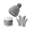 thumbnail image 2 of Conjunto de 3 gorros de invierno, bufanda unisex de punto elástico, suave, grueso y resistente al frío. Gris, 2 of 8