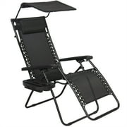 Zero-Gravity Canopy Lawn & Patio Chair with Sunshade and Cup Holder Black by Shop4Omni