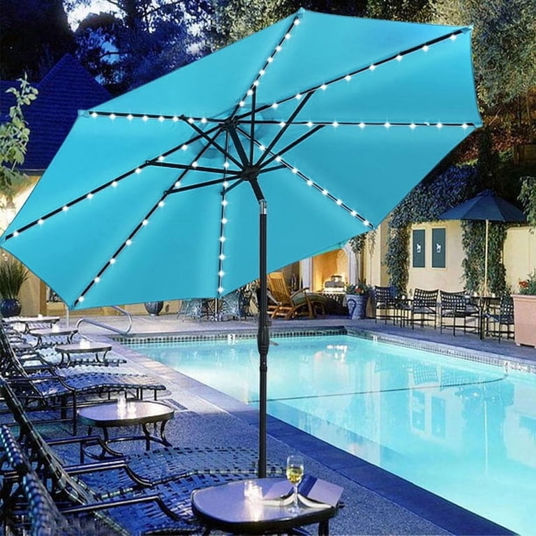 10 Ft Blue Round Patio Umbrella with Solar LED Lights photo 1