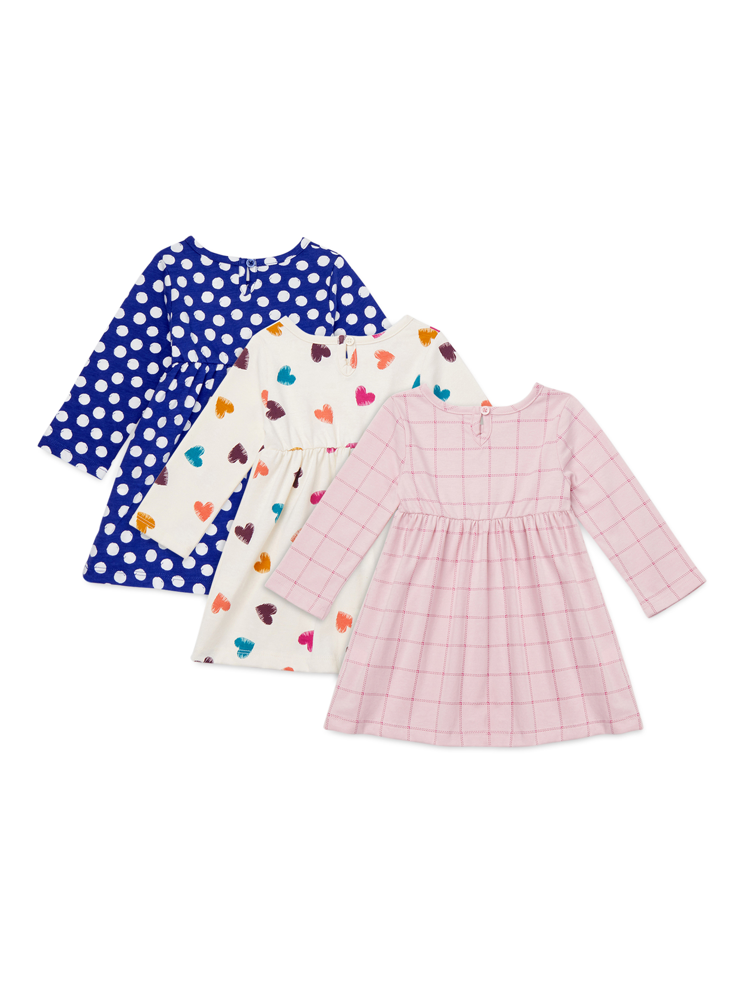 Wonder Nation Baby Girl Long Sleeve Knit Dress & Diaper Cover, 3-Pack - image 2 of 4