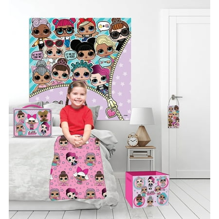 5Pc Kids Bedroom Set w/ Blanket, Pillows, Wall Tapestry, and Storage Bin (L.O.L! Surprise, PAW Patrol and Super (Best Way To Store Sheets And Blankets)